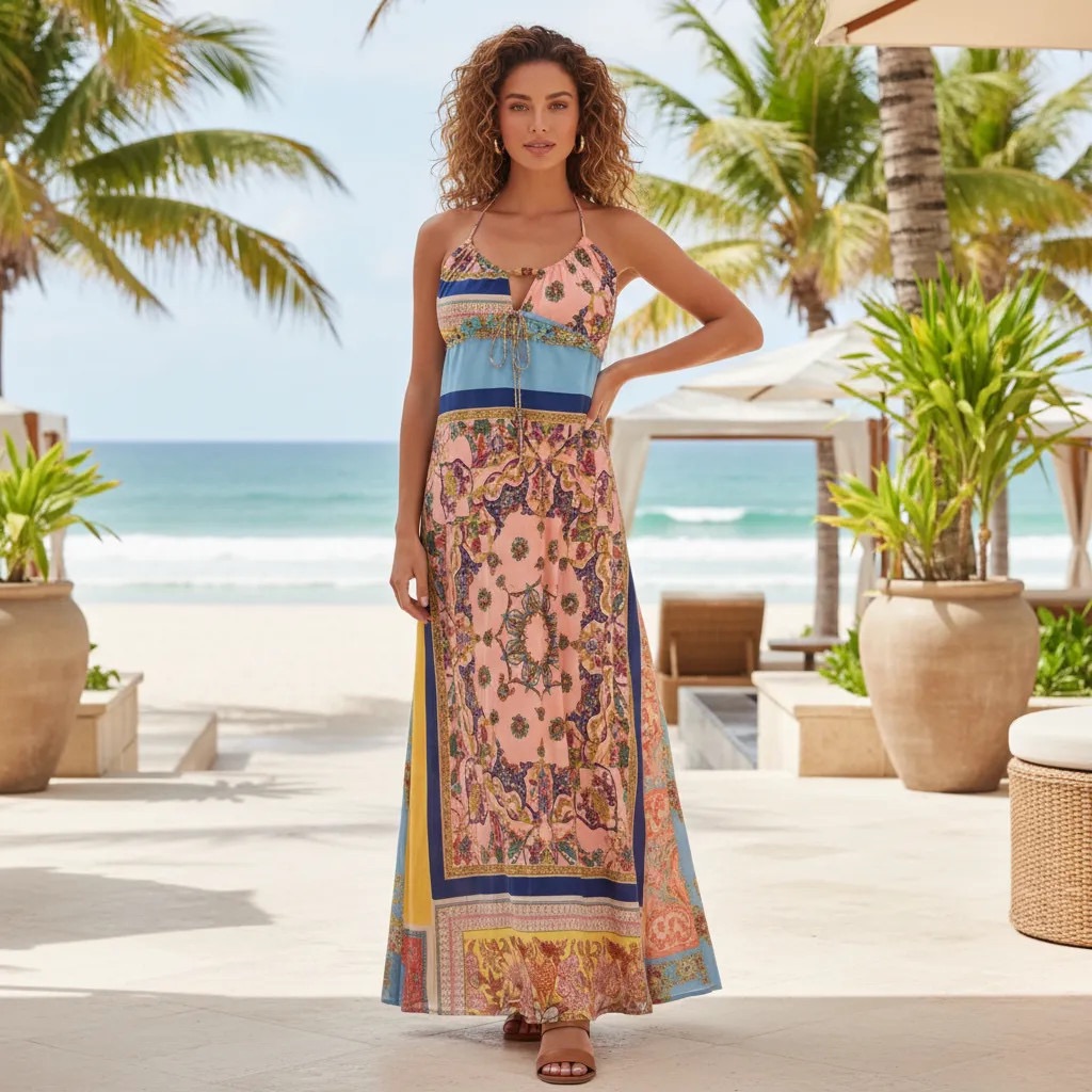 Alice & Trixie Boho Patchwork Halter Maxi Dress Pink Yelloe Size Small